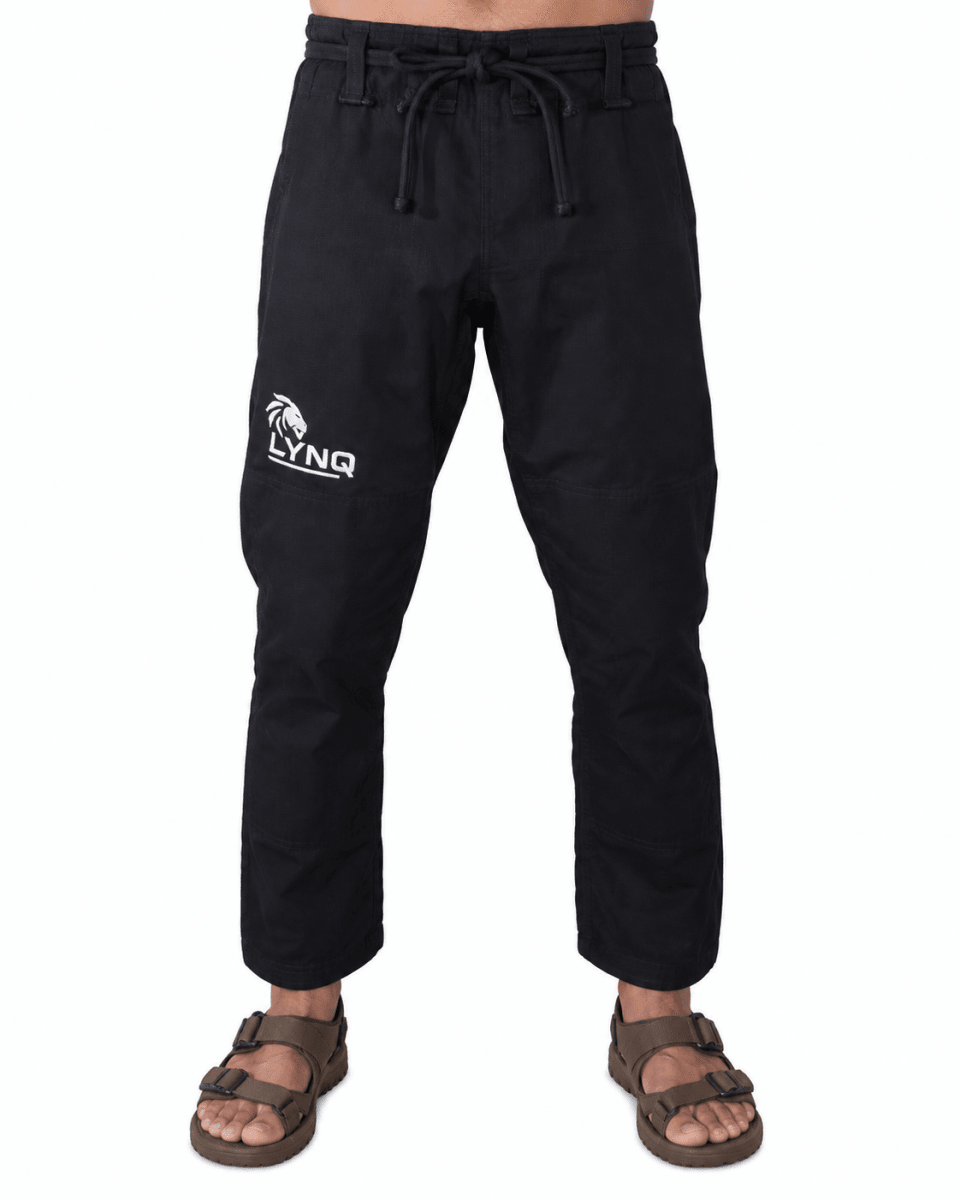 LYNQ Black BJJ Gi Pants – Brazilian Jiu-Jitsu Trousers – Premium Jiu-Jitsu Pants by LYNQGear. Durable BJJ gear from LYNQGear.