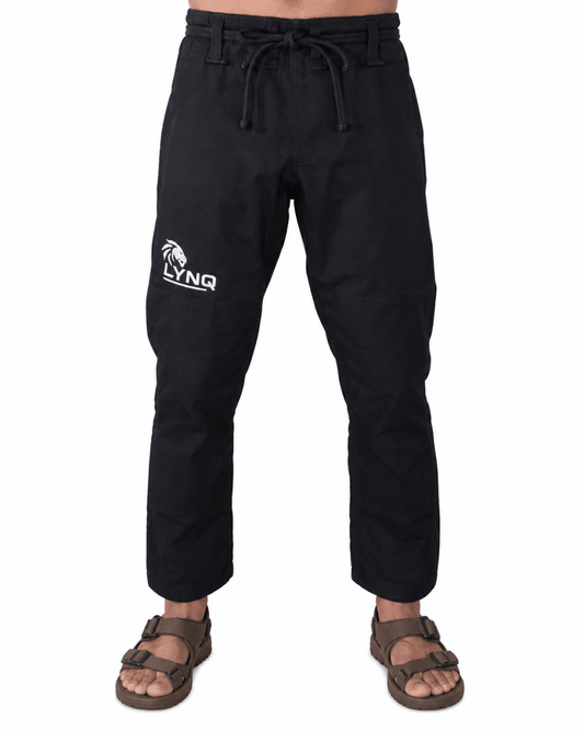 LYNQ Black BJJ Gi Pants – Brazilian Jiu-Jitsu Trousers – Premium Jiu-Jitsu Pants by LYNQGear. Durable BJJ gear from LYNQGear.